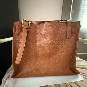 Embossed Tan Leather Shoulder Bag